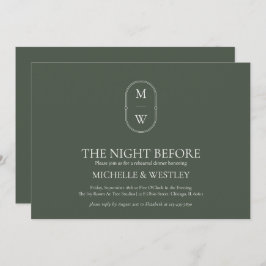 Invitación Monograma Moss Boda Verde Ensayo Cena