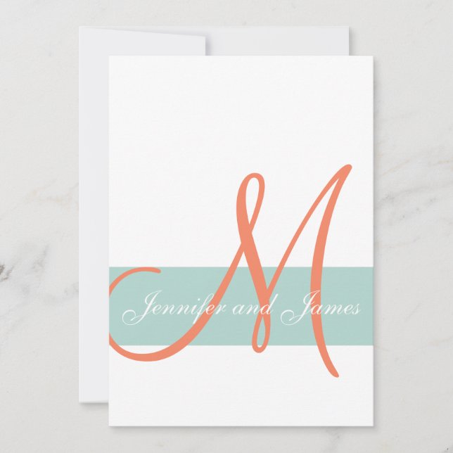 Invitación Monograma Naranja verde de fábrica Nombres Boda si (Anverso)
