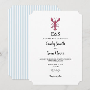Invitación Monograma Náutico de Bodas con Raya Azul de Langos