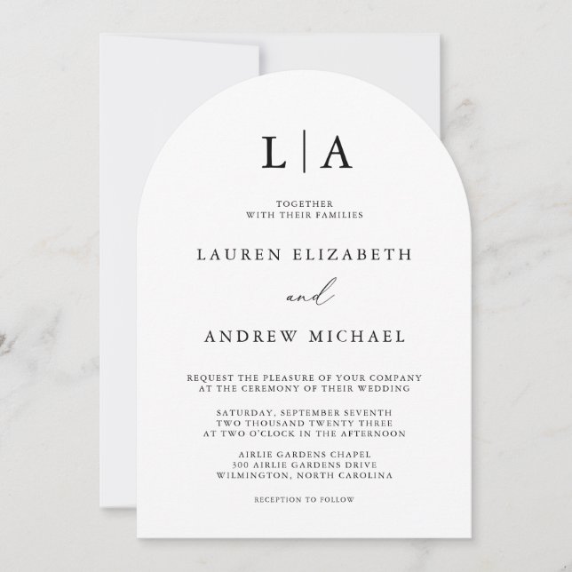 Invitación Monograma negro y blanco Boda Minimalista simple (Anverso)