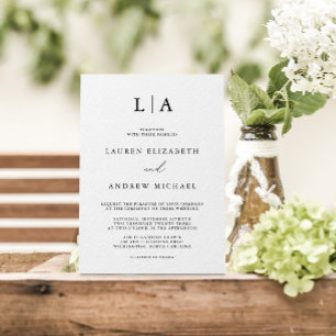 Invitación Monograma negro y blanco Boda Minimalista simple