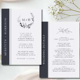 Invitación Monograma negro y blanco todo en un Boda