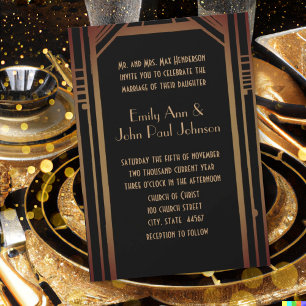 Invitación Monograma negro y oro sobre Boda de arte decenal