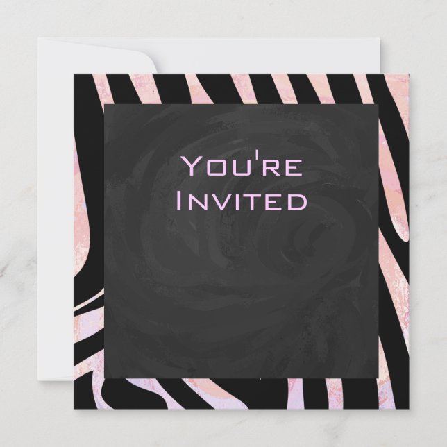 Invitación Monograma negro y rosa cebra (Anverso)