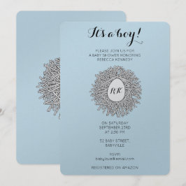 Invitación Monograma niño pequeño con nido lindo Baby Shower