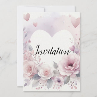 Invitación Monograma nombre corazones florales románticos acu