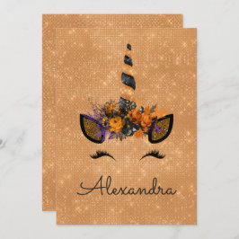 Invitación Monograma Octubre Sparkle Unicorn Cumpleaños