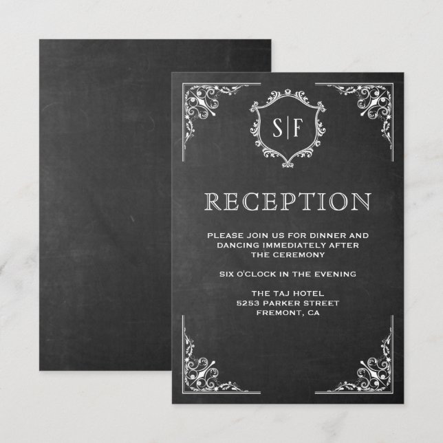 Invitación Monograma Ornate de Pizarra Recepción (Anverso / Reverso)