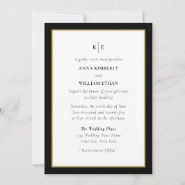 Invitación Monograma Oro Negro - Boda de familias Iniciativa