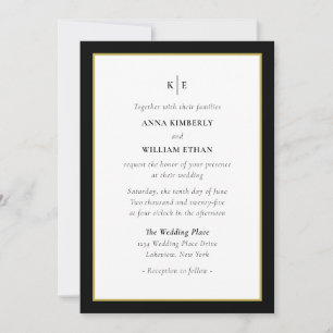 Invitación Monograma Oro Negro - Boda de familias Iniciativa