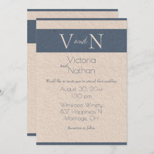 Invitación Monograma Papel azul ventilado Boda moderno