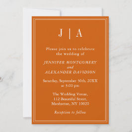 Invitación Monograma Pareja Nombre Naranja Quemado Simple Y B