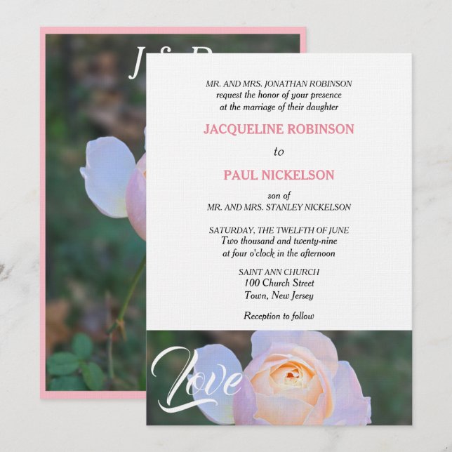 Invitación Monograma Pastel Rosa Amor Rosa (Anverso / Reverso)
