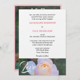 Invitación Monograma Pastel Rosa Amor Rosa