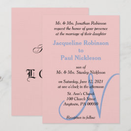 Invitación Monograma Pastel Rosa Azul