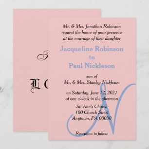 Invitación Monograma Pastel Rosa Azul