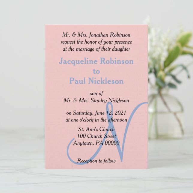 Invitación Monograma Pastel Rosa Azul (Anverso de pie)