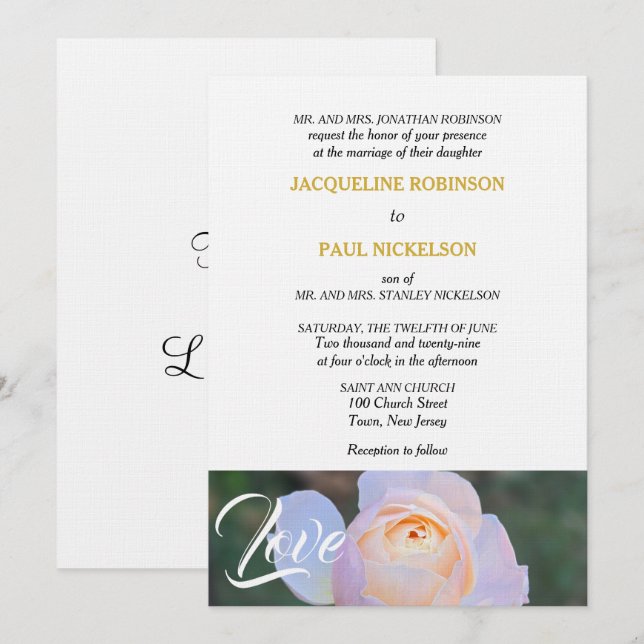 Invitación Monograma Pastel Rosa Oro Rosa Juntos con Amor (Anverso / Reverso)