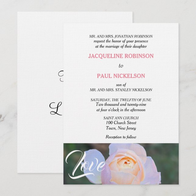 Invitación Monograma Pastel Rosa se une en el amor (Anverso / Reverso)