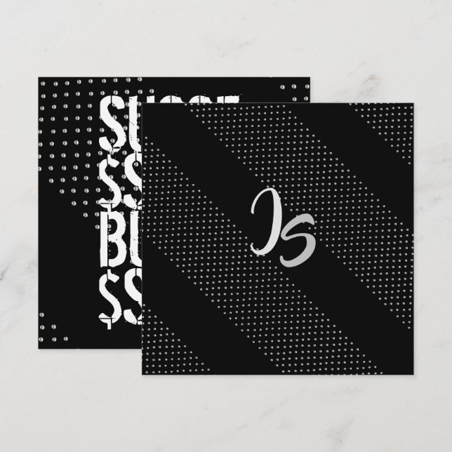 Invitación Monograma personal de plata de hombre de negocios  (Anverso / Reverso)