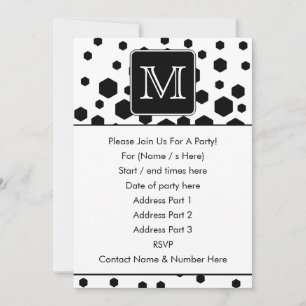 Invitación Monograma Personalizado blanco y negro. Puntos del