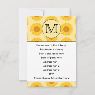 Invitación Monograma Personalizado, con girasoles amarillos.