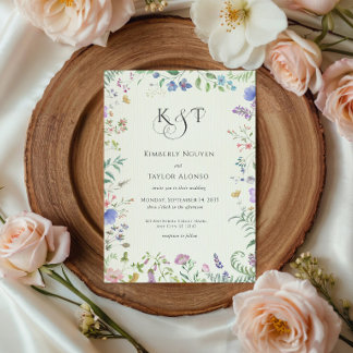 Invitación Monograma personalizado de boda enmarcado con flor