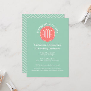 Invitación Monograma personalizado de chevrones de menta y co