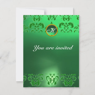 Invitación MONOGRAMA PIEDRA JOYA DAMASCO ESmeralda VERDE