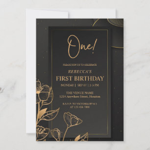 Invitación Monograma Premium De Lujo Negro Y Oro personalizad