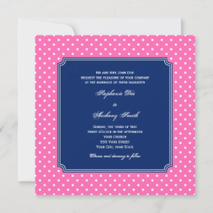 Invitación Monograma Punto de Polka Blanco Rosa con Azul Real