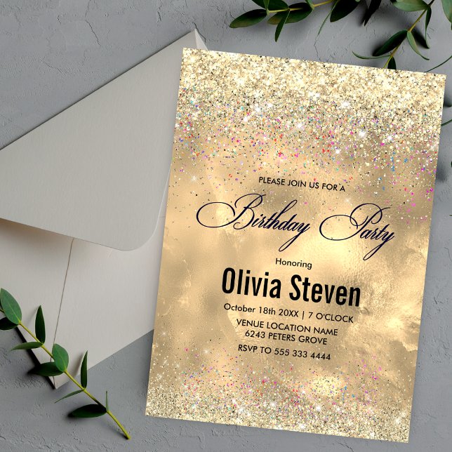 Invitación Monograma purpurina de imitación de oro de arte de (Subido por el creador)