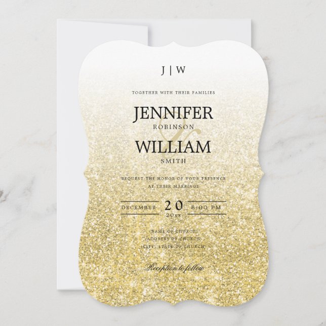 Invitación Monograma Purpurina de oro simple y elegante (Anverso)