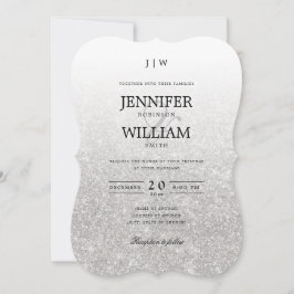 Invitación Monograma Purpurina plateado de matrimonio simple 