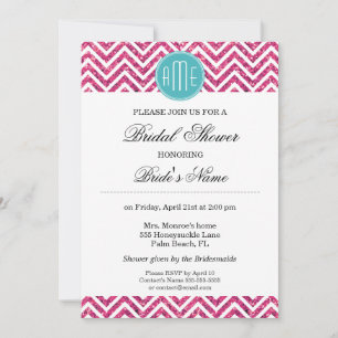 Invitación Monograma Purpurina rosa y Personalizado de la plu