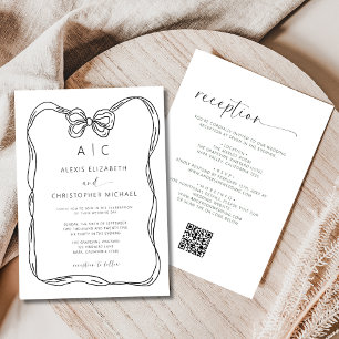 Invitación Monograma QR de color blanco y negro elegante form