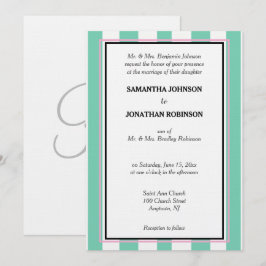 Invitación Monograma Rayas de Cabana Verde Agua Rosa Blanco