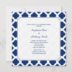 Invitación Monograma Real Catálogo Azul Quatrefoil Cena