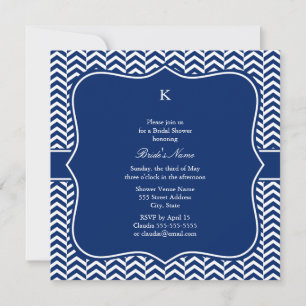 Invitación Monograma Real Patrón de Chevron Azul Novia