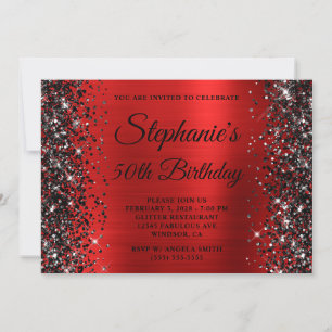 Invitación Monograma Red Fancy de Purpurina Negro 50 cumpleañ