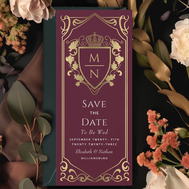 Invitación Monograma Red Royal Fantasy Save the Date (Subido por el creador)