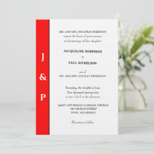 Invitación Monograma Rojo Blanco Minimalista 