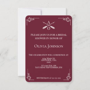 Invitación Monograma Rojo de Vino y Ducha Británica de Flores