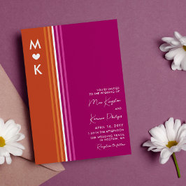 Invitación Monograma romántico Bandera Lesbiana Bandas Boda