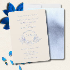 Invitación Monograma romántico Escudo inicial Boda floral