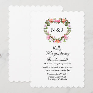 Invitación Monograma Romántico Rosas Floral Corazón Bridesmai