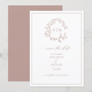 Invitación Monograma Rosa agitado Escudo de leafy Guardar la
