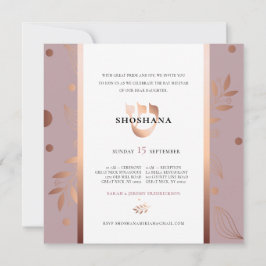 Invitación Monograma Rosa Bat de oro Mitzvah - Hebreo SHIN