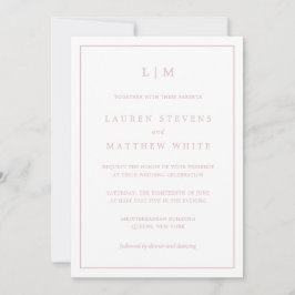 Invitación Monograma Rosa Claro Simple Elegante Boda