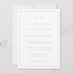 Invitación Monograma Rosa Claro Simple Elegante Boda